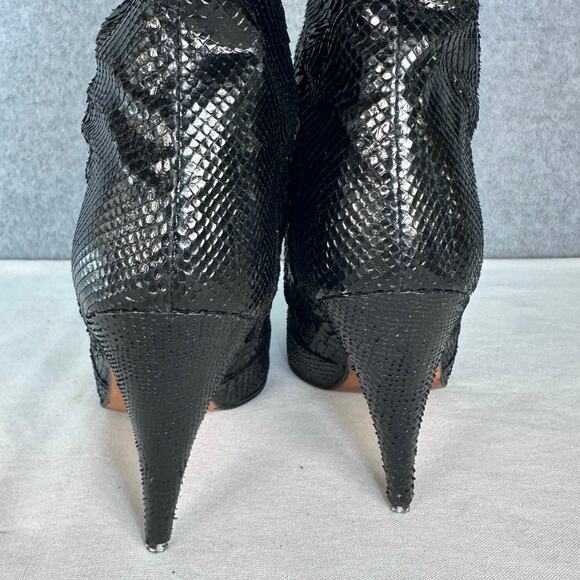 Vintage Biondini Women's sz 8.5 (EU 38.5) Black Snakeskin Heel Boots Italy Rare - Picture 10 of 16